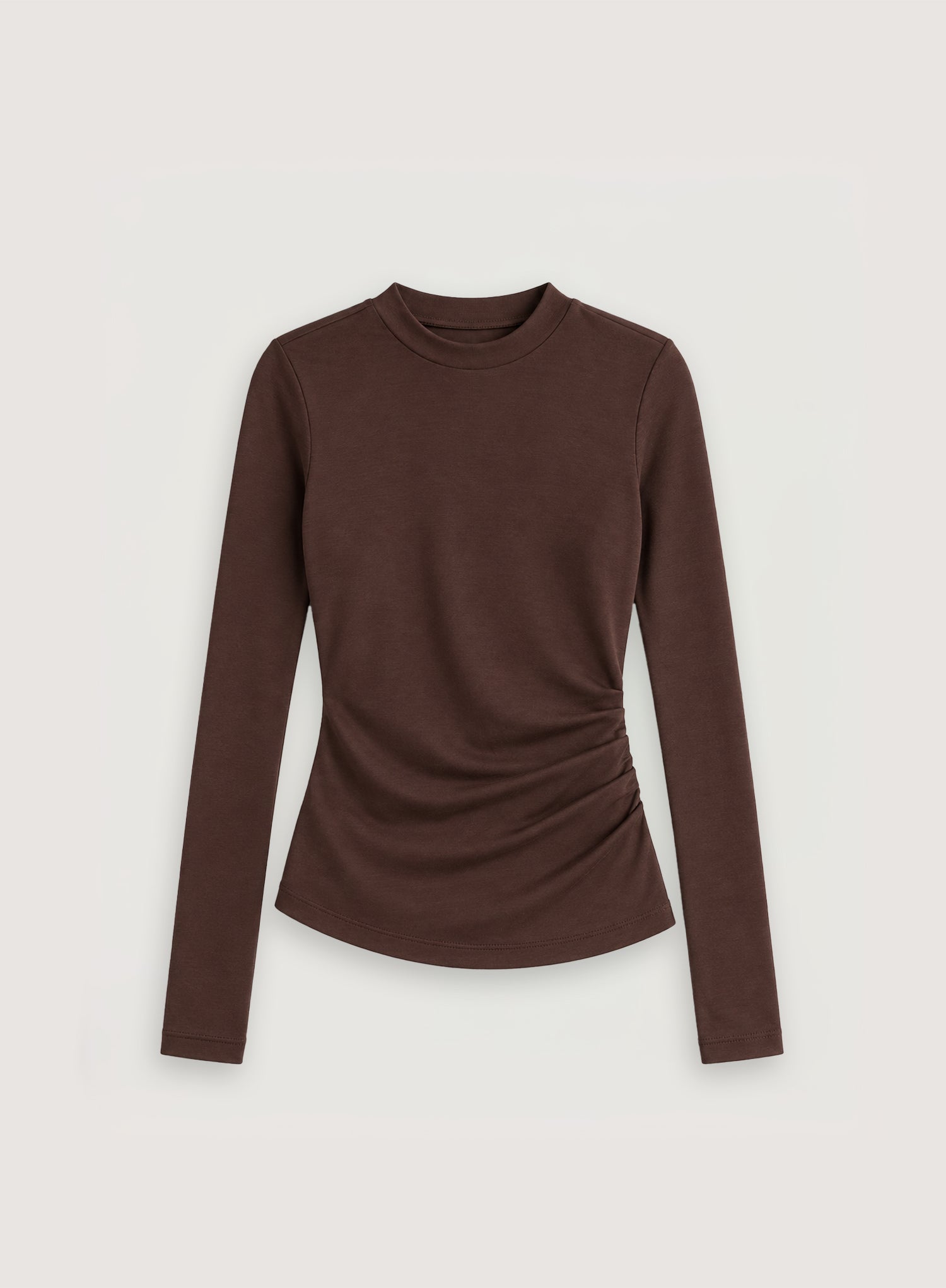 Chocolate Brown Ruched Side Long Sleeve Top